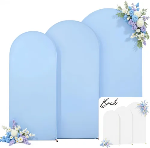 Vista 27 de Juego de 3 fundas elásticas para arco de arco iris de 6, 5, 4 pies, para arco de boda, juego de 3 fundas de elastano ajustadas, de tela azul