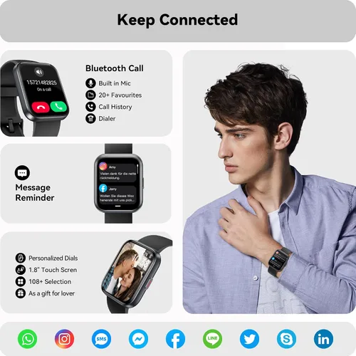 Vista 2 de ENOMIR Reloj inteligente para mujeres y hombres con llamada Bluetooth, Alexa integrado, oxígeno en sangre 247, frecuencia cardíaca, sueño