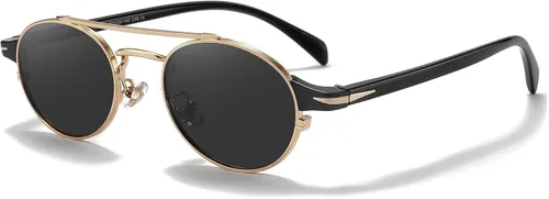 Vista 2 de Technigadgets Waylon Steampunk - Lentes de sol redondos para hombre, estilo vintage, polarizados, ovalados, protección UV