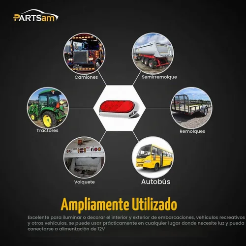 Vista 7 de Partsam 2 piezas de luces LED de 6" ovaladas cromadas para camión con remolque, rojas, 10 LED, montaje en superficie, luces traseras de parada, giro