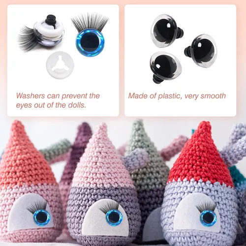 Vista 3 de TOAOB - 4 juegos de ojos de seguridad de 0.63 pulgadas con purpurina y arandelas y pestañas para Amigurumis de plástico azul para manualidades, ojos