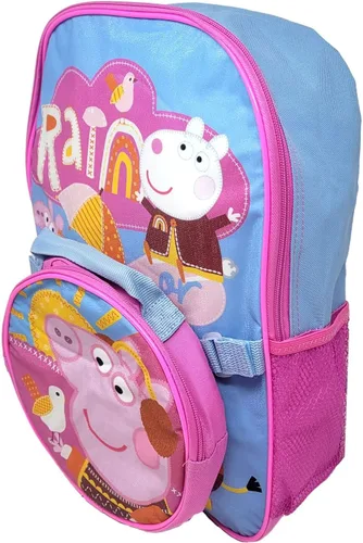 Vista 3 de Fast Forward Peppa Pig - Mochila de 16 pulgadas con bolsa de almuerzo aislada desmontable para niñas, mochila Peppa Pig para niñas