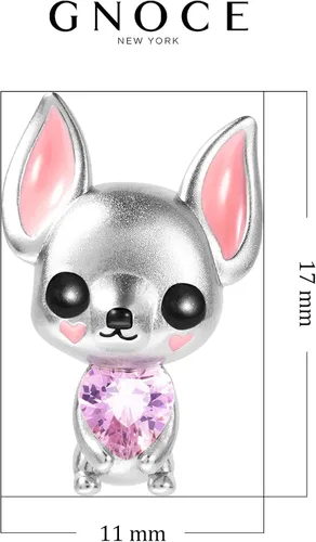 Vista 6 de GNOCE Abalorio de plata de ley con diseño de búho chihuahua, corazón de búho, pulsera o collar para mujeres, niñas, esposa e hija