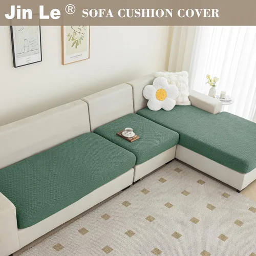 Vista 3 de Jin Le Fundas elásticas de 3 piezas para cojines de sofá seccional izquierda/derecha en forma de L (2 plazas + 1 diván, cian), fundas de sofá
