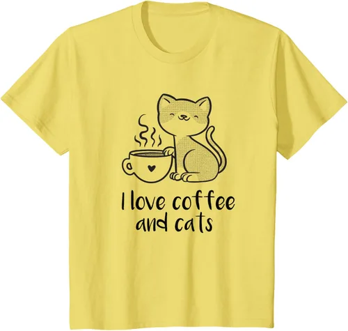 Vista 4 de I love coffee and cats Tazas de granos de café Camiseta de gato café, Blanco, S