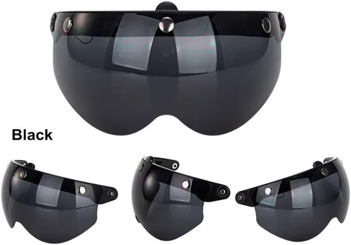 Vista 3 de Visera universal de casco retro de 3 broches a prueba de viento, visera de casco de motocicleta de media cara, lente de visera abatible