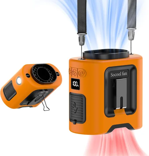 Vista 16 de Socool - Ventilador portátil de 10 000 mAh, clip para cinto, batería recargable, 5 velocidades, linterna, para el cuello, manos libres, 40 horas