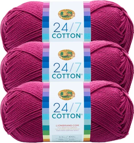 Vista 92 de Lion Brand Yarn - Hilo ligero 24/7 de algodón para tejer, hacer ganchillo y manualidades, Ámbar, paquete de 1 Light Worsted 100% Mercerized Cotton