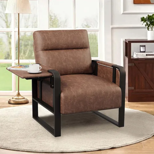 Vista 19 de Silla de Acento Moderna Tapizada en Cuero PU Sillón con Mesa de Bandeja para Dormitorio Sala de Estar Sillas Silla de Oficina Beige