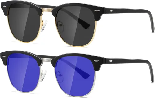 Vista 13 de AEVOGUE Semi Rimless Polarized Sunglasses for Women Men, AE0369 2 Pack Negro brillante y negro mate C1