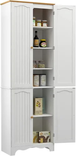 Vista 10 de Yusong Armario de almacenamiento de baño de 64 pulgadas de alto, despensa de cocina con almacenamiento de puerta, armarios independientes de madera