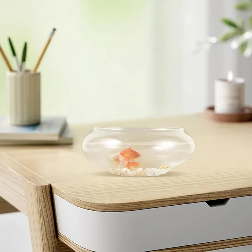 Vista 5 de Happyyami Jarrón de vidrio para peces de cristal, cuenco transparente de boca ancha, jarrón redondo, terrario, planta de aire, maceta hidropónica