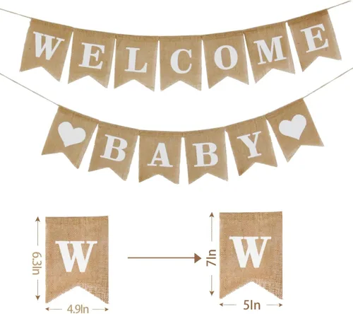 Vista 2 de Letreros de bienvenida de arpillera para baby shower, banderas de revelación de género, decoración de fiesta para baby shower, pancarta rústica