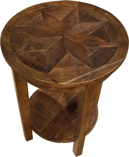 Vista 9 de Alaterre Furniture Revive - Mesa auxiliar redonda de 20 pulgadas con estante inferior para almacenamiento y personajes de madera únicos, muebles