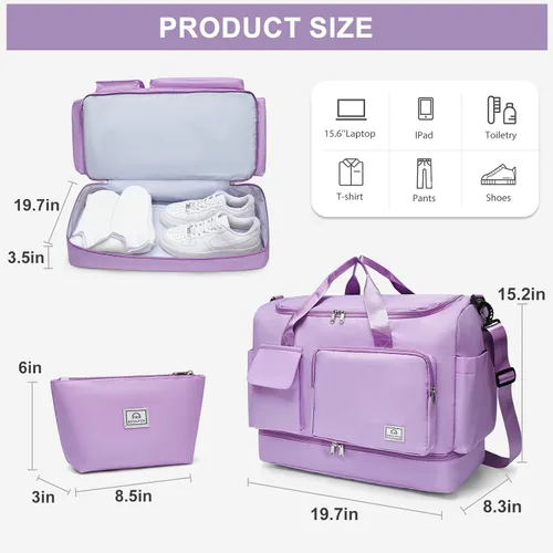 Vista 335 de Pequeña bolsa de gimnasio para mujer, bolsa de viaje con compartimento para zapatos