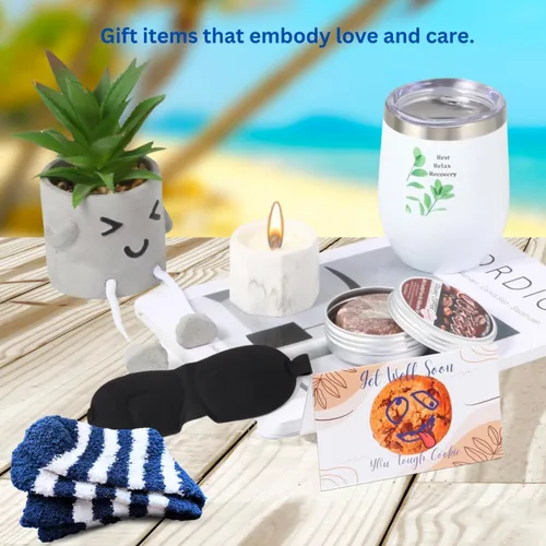 Vista 8 de Regalos para hombres y mujeres, paquete de cestas de regalo BluQbt Care para recuperación de cirugía de quimioterapia para amigos enfermos, muestra