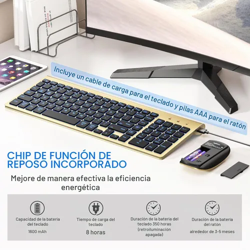 Vista 5 de TopMate Combo de teclado y mouse inalámbricos ultradelgados, 2.4G silencioso compacto USB 2400DPI mouse e interruptor de tijera, juego de teclado