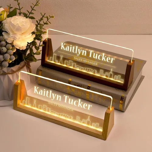 Vista 2 de Placa de nombre de escritorio personalizada, placa de identificación personalizada con luz de oficina para escritorios, decoraciones de escritorio