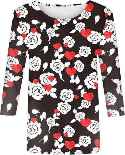 Vista 2 de FlekmanArt Womens Valentines Day Sweatshirt Love Heart Graphic Print Pullover Casual 34 Sleeve Valentine's Day Blouse Top