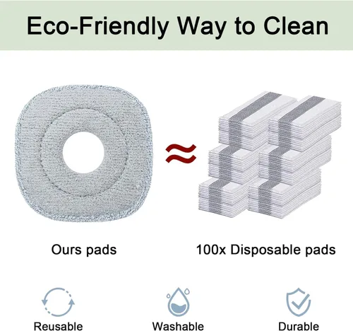Vista 4 de True & Tidy Paquete de 2 almohadillas de microfibra extra gruesas de 9 pulgadas para mopa SPIN-800 TrueClean y cubo cuadrado, compatible con M16