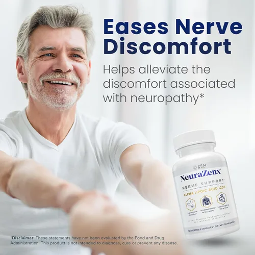 Vista 4 de Zen Nutrients NeuraZenX Suplemento de Apoyo Nervioso y Apoyo para Neuropatía Periférica con 1200mg de Ácido Alfa Lipoico (ALA), Benfotiamina