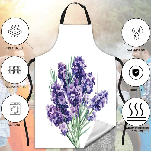Vista 4 de Delantal de ramo de lavanda, regalos para mujeres, delantal con cuello ajustable, impermeable, para mujeres y hombres, regalos para el hogar