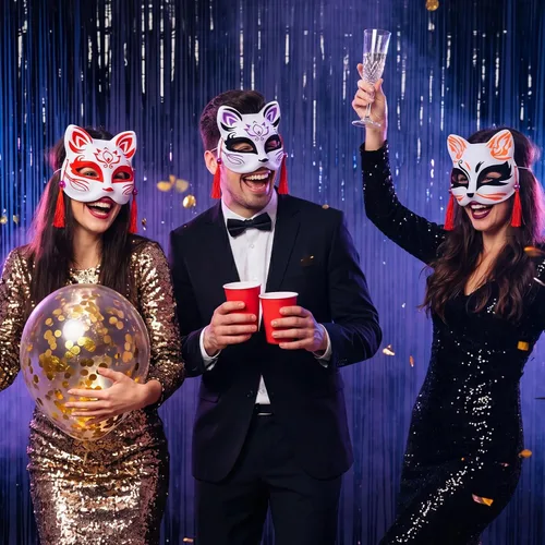 Vista 6 de 45 máscaras de zorro Kitsune Anime japonés para Halloween