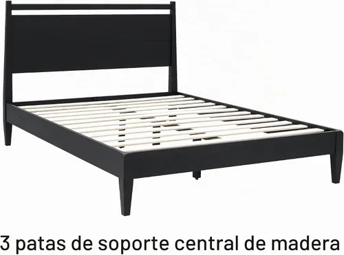 Vista 4 de NTC Adept Marco de cama de madera con cabecero, base de madera de roble macizo y caucho con listones silenciosos y soportes centrales de madera
