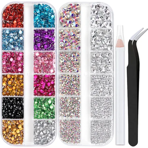 Vista 39 de Dos paquetes de diamantes de imitación de parte trasera plana, 4520 piezas de diamantes de imitación coloridos para arte de uñas, cristal colorido +