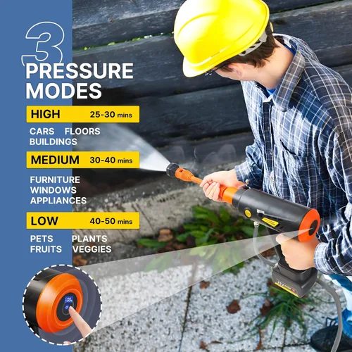 Vista 3 de T TOVIA - Pistola de lavado a presión inalámbrica, kit de lavadora eléctrica de 870 PSI, limpiador de energía portátil con boquilla ajustable 6 en 1
