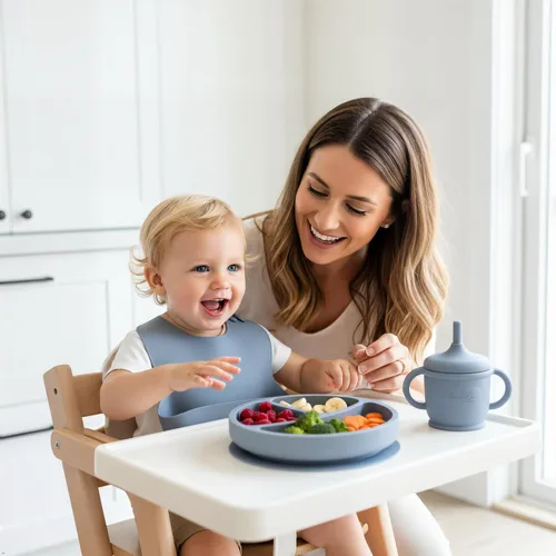Vista 2 de Juego de alimentación de silicona para bebés, 10 suministros de destete LED para bebés, platos para bebés sin BPA con platos y cuencos para niños