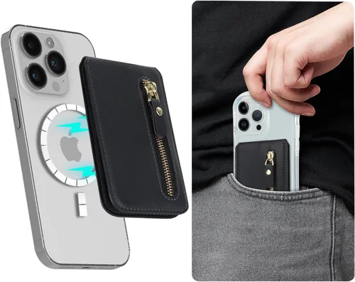Vista 3 de Cavor Compatible con cartera Magsafe, soporte ajustable, cartera magnética para teléfono con Magsafe para iPhone 17/16 Pro Max/14 Pro/15/14 B-Negro