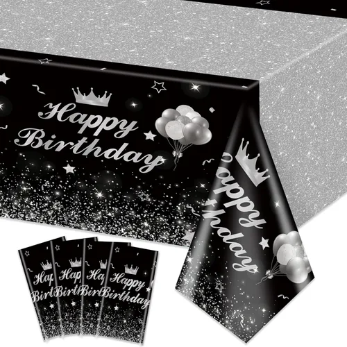 Vista 11 de 4 manteles de fiesta de feliz cumpleaños, color negro y azul, decoración de fiesta de color azul y negro, mantel rectangular de plástico para niños