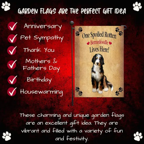 Vista 7 de Doggie of the Day GFLAG61128 - Banderas de jardín con perro de Bernedoodle podrido, para exteriores, doble cara, patio, porche, césped, primavera