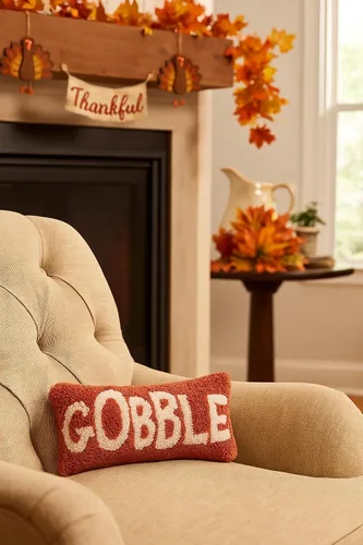Vista 3 de C&F Home Gobble Script - Almohada rectangular pequeña con gancho de 6 x 12 pulgadas, para otoño, cosecha, Acción de Gracias, hogar, sala de estar