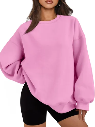 Vista 14 de EFAN Sudaderas de gran tamaño para mujer, cuello redondo, casuales, para Albaricoque