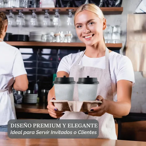 Vista 3 de MUCHII Tazas de café desechables de 12 onzas, 100 unidades, tazas con aislamiento ondulado para llevar con tapas y popotes para té, chocolate