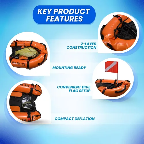 Vista 9 de Palantic Barco flotante inflable para pasarela de buceo con bandera de buceo y bomba de aire, naranja