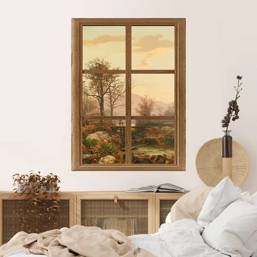 Vista 2 de SIGNWIN Adhesivo mural removible para pared, atardecer cielo naranja, otoño, bosque, árbol, paisaje, naturaleza, arte fino, rústico, paisaje