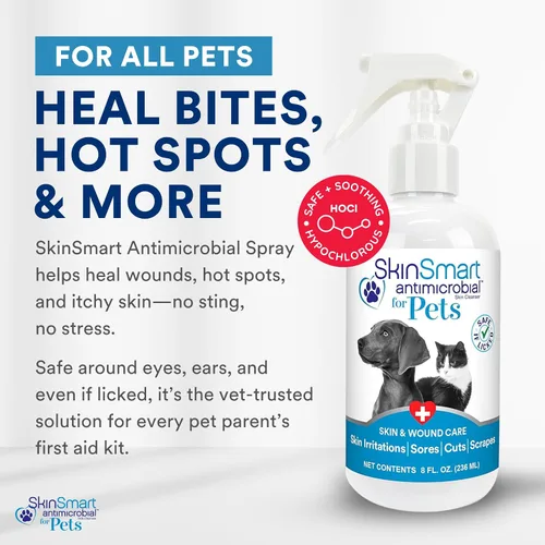 Vista 2 de SkinSmart Antimicrobial Cuidado de la piel y las heridas para mascotas, elimina las bacterias para promover la curación y alivia la picazón, botella