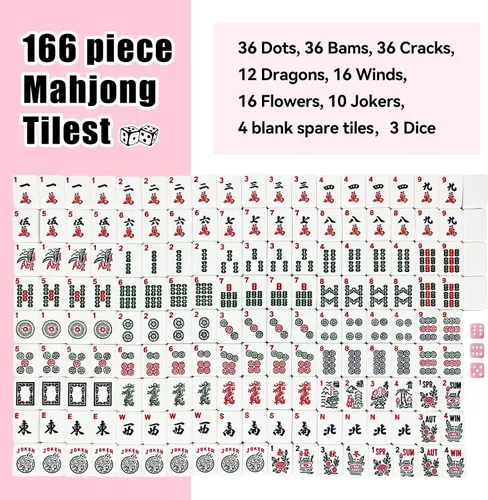 Vista 3 de American Mahjong - Juego de azulejos Mahjong, 166 azulejos rosados
