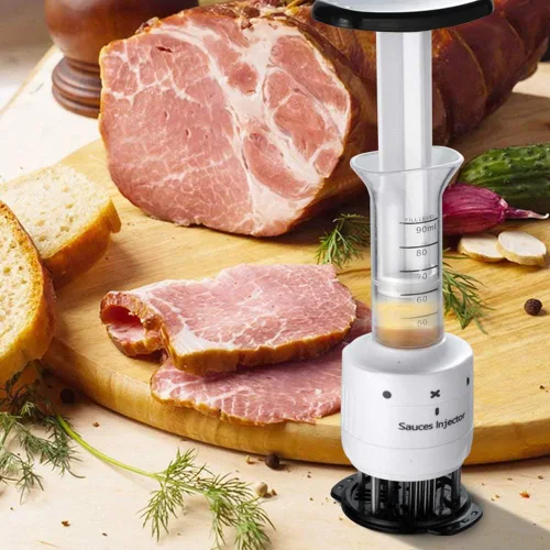 Vista 2 de Ablandador de carne e inyector profesional 2 en 1, cuchillas de aguja de acero inoxidable para carne, carne de res, pollo, ternera, cerdo, pavo