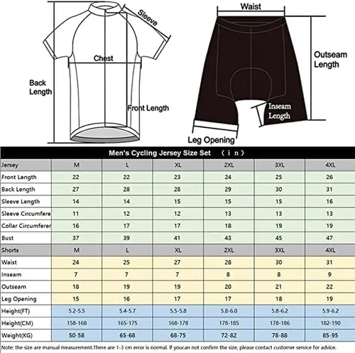 Vista 2 de Mulfysports Conjunto de ropa de ciclismo para hombre, camiseta de bicicleta y pantalones cortos acolchados para hombre, para montar en carretera