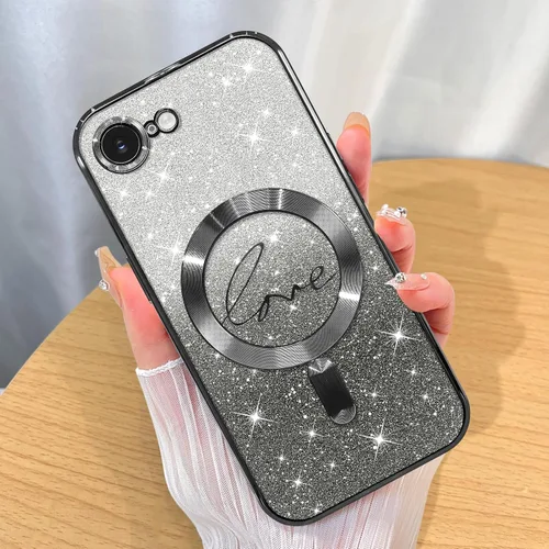 Vista 66 de ZIYE - Funda magnética diseñada para iPhone 13 con purpurina, color negro Luxury Plating Love Heart Compatible with MagSafe Camera Protection