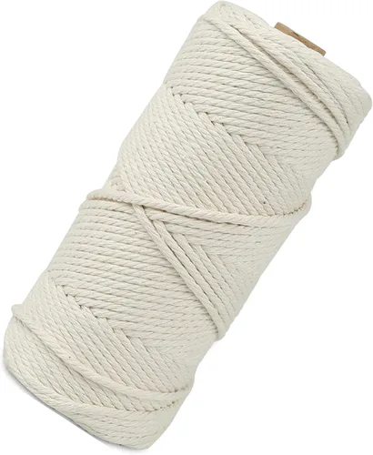 Vista 7 de Cordón de algodón para macramé, hilo torcido de 4 capas, cuerda de algodón natural, suministros perfectos de macramé, para hacer soportes colgantes