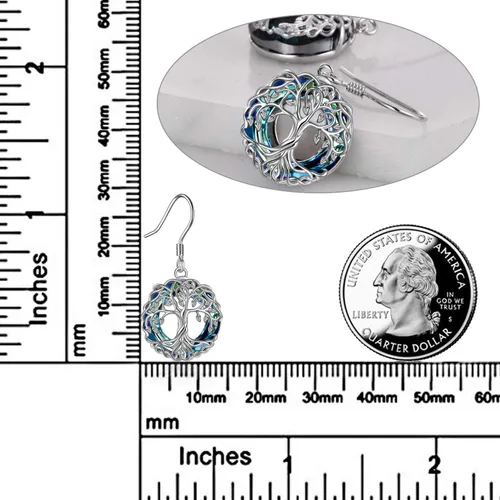 Vista 3 de POPLYKE Aretes colgantes de plata de ley con diseño de árbol de la vida celta para mujer
