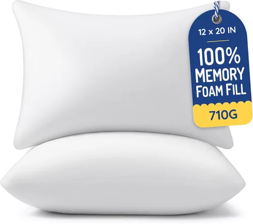 Vista 9 de AM AEROMAX 12x32 Memory Foam Throw Pillow Insert, Rectangular Lumbar, White Long accent shape decorates bed/sofa/couch full pillow-cover look