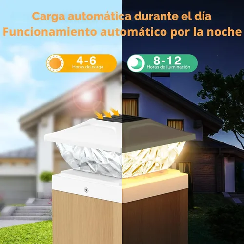 Vista 7 de Luces solares para postes al aire libre, 2 modos, luces solares brillantes para postes al aire libre, impermeables, para postes de valla, luces