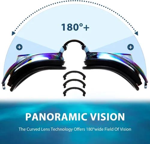 Vista 3 de Landhoow 3 gafas de natación para adultos para hombres y mujeres, anti UV, antiniebla, con espejo de carrera con 6 puentes nasales y 3 correas