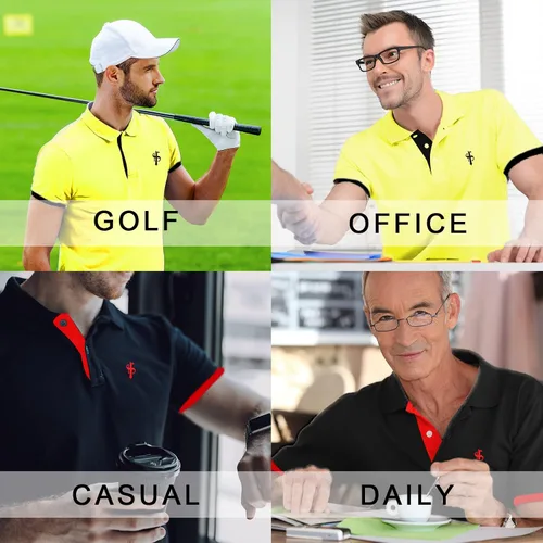Vista 6 de CEHT Polo de manga corta para hombre de algodón de golf para hombre ajuste delgado casual para hombre
